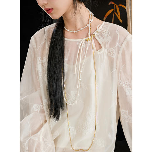 三彩【暗香花影】2025秋季新款绣花小衫圆领盘扣上衣宽松中式C 商品图2