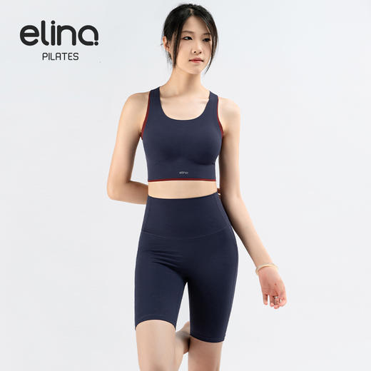 一恋普拉提 2025夏季新款时尚撞色交叉美背裸感弹力侧口袋五分裤瑜伽套装EMM017/EMM5201 商品图1