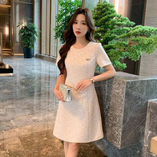 奢姿大码女装2025夏季优雅通勤圆领洋气高级感A摆收腰显瘦连衣裙9952853480 商品图4