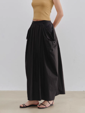 Evistub女装/E-5XDK484/复古褶皱抽绳休闲长裙女