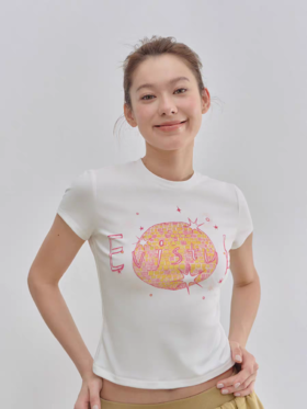Evistub女装/E-5XDX788/精梳棉彩绘印花短袖女夏
