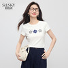 【专属特价】熙世界花朵刺绣正肩t恤女夏季短袖新款百搭气质显瘦体恤短款上衣 商品缩略图0