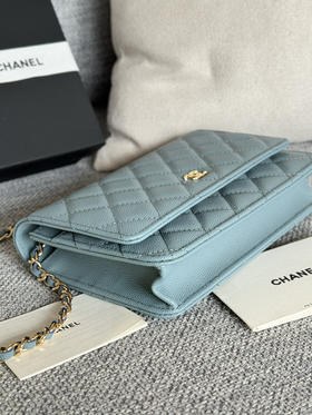 香奈儿woc链条包🉐️牛皮-湖蓝色金扣（⚠️细球纹）