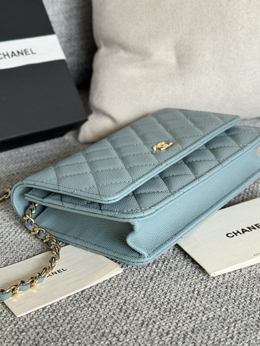香奈儿woc链条包🉐️牛皮-湖蓝色金扣（⚠️细球纹） 商品图0
