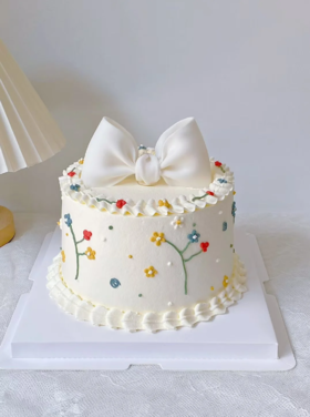 甜美小花朵蝴蝶结蛋糕-低糖处理无添加