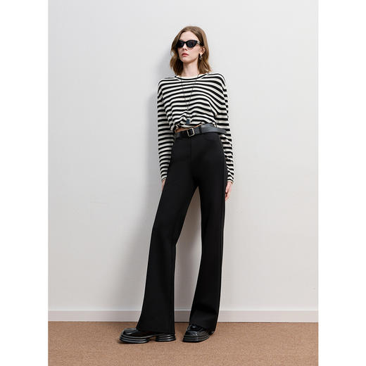 三彩2025秋季新款休闲微喇裤修身喇叭裤长裤小黑裤M 商品图1