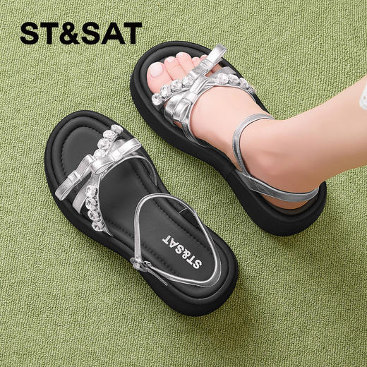 星期六仙女风水钻蝴蝶结一字带沙滩凉鞋SSD2115W4X 商品图2