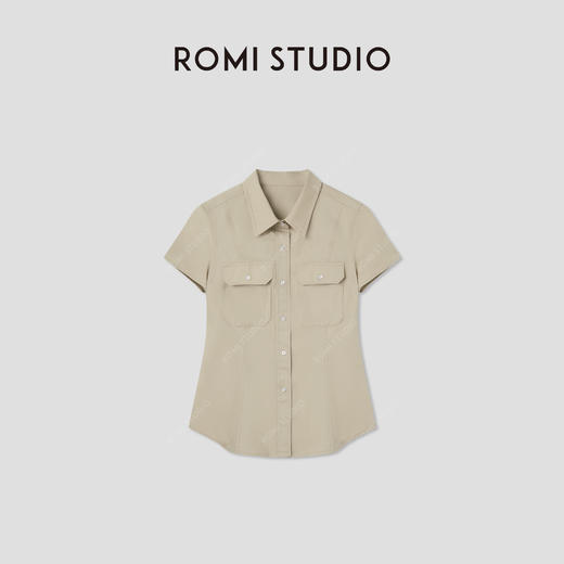 ROMI STUDIO“美式复古”经典Polo领棉质微弹短袖薄衬衫 RWCRS94200【发货时间：25-30天】 商品图0