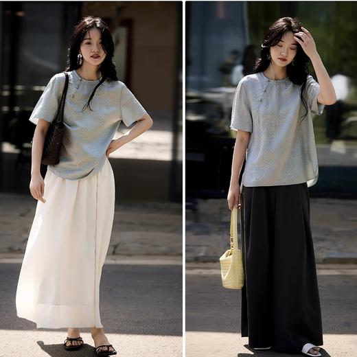 *【姹弥】新中式提花斜襟盘扣上衣 提花纹理细腻如墨入画 彰显东方韵味 独特斜襟与盘扣设计完美融合 展现优雅气质 商品图1