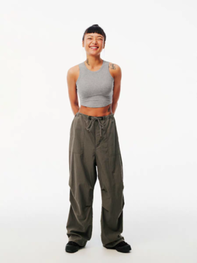 Evistub女装/E-5CCK098/复古砂洗抽绳纸袋裤女夏