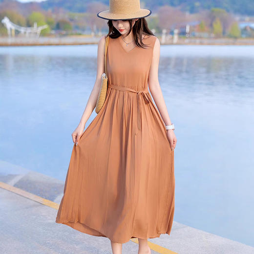 2025新款夏装收腰显瘦高支棉绸连衣裙气质妈妈度假风海边沙滩裙 商品图3