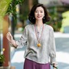 西子/【灰花令】亚麻天丝花萝炒色暗纹提花交领灰色上衣/SYBH1988 商品缩略图0