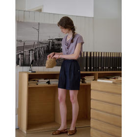 SimpleRetro天丝法式格纹荡领短袖衬衫女