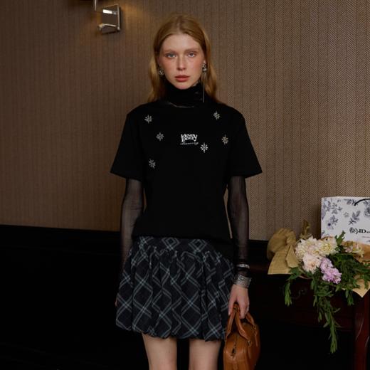 【女版型】IDEVERRAY 2025夏季新款韩系少女感减龄百搭圆领烫钻胶印短袖T恤潮25NV-ID25SSFAT3009 商品图5