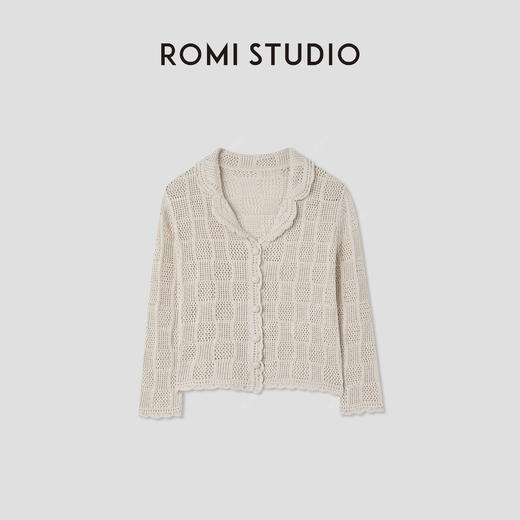 ROMI STUDIO“法式复古”手工钩织镂空棉质短款针织开衫 RWCRSZ3490 商品图0