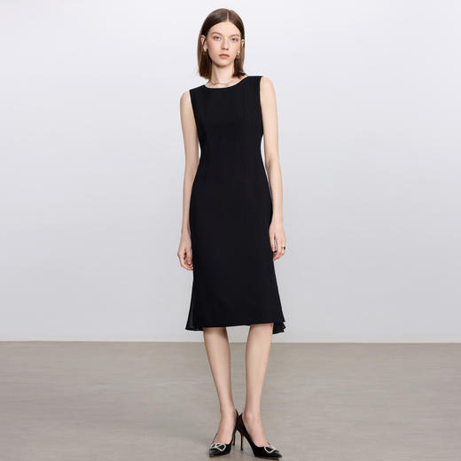 IWY/黑色无袖连衣裙女气质收腰干练职场正装通勤圆领长裙工作服Q1435 商品图2