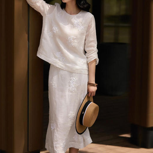 ORIGNAL&CO繁花亮片刺绣棉麻小白裙套装，奢牌同款刺绣工艺，棉麻混纺面料，轻盈有气质【3-5天发货，周末顺延】【G】 商品图2
