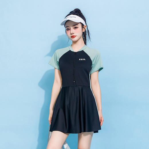 大码泳衣女160斤胖MM保守遮肚显瘦连体裙式泡温泉游泳衣厂家批发 商品图2