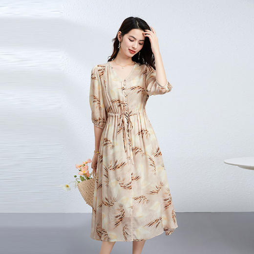 「高货kbnq」全新升级【铂金会员514/天猫689/差价175】(05210)洛诗琳真丝印花连衣裙2025夏季新款系带修身长款真丝裙 商品图2