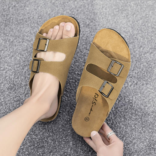 圣得西男鞋2024年夏季新款男士皮面耐磨鞋底户外休闲沙滩拖鞋潮 商品图3