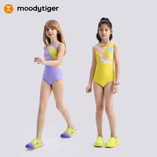 【专属】moodytiger女童连体泳衣四面弹不紧绷强支撑彩蛙印花拼接52215101 商品图4