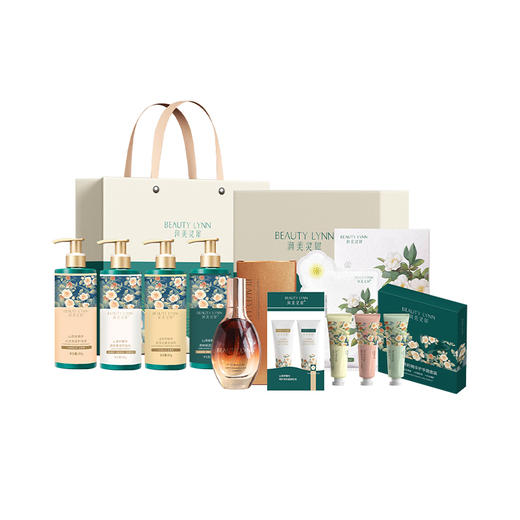 润美灵犀洗护八件套（礼盒内容：洗发水、沐浴露、身体乳、护手霜、护发素、精油、面膜、洗护旅行套装） 商品图1