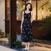 西子/【彩葫吊带】重磅22姆米桑蚕丝七彩宝葫芦印花V领收腰宽肩吊带黑色长裙/CQTJ280 商品缩略图0