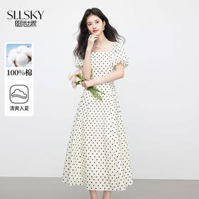 【07/09新品】熙世界法式波尔卡波点连衣裙女夏季新款复古收腰显瘦茶歇方领裙子