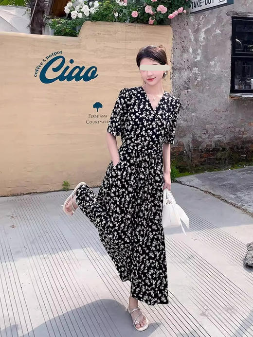 裁缝学苑AS533法式碎花短袖V领连衣裙纸样女装长款收腰裙子样板 商品图1