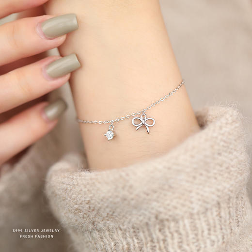 【蝴蝶微微】S999纯银小流苏蝴蝶结手链【YXS-L1047】 商品图1
