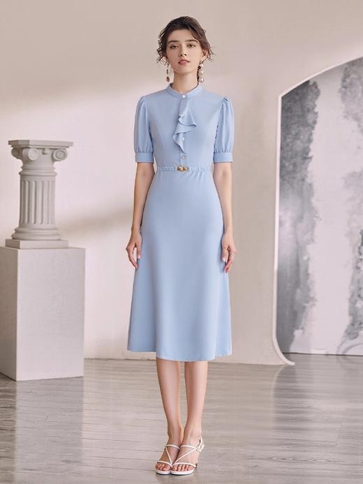 IWY/蓝色法式连衣裙女装时尚夏新款花边领气质垂感收腰伞裙医美工作服WQ196 商品图2