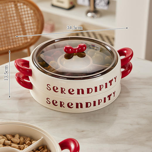 【复古美感，轻奢果盘】蝴蝶结干果盘 多层家用客厅分格带盖糖果盒 ins风零食摆放盘水果盘-QQ 商品图12