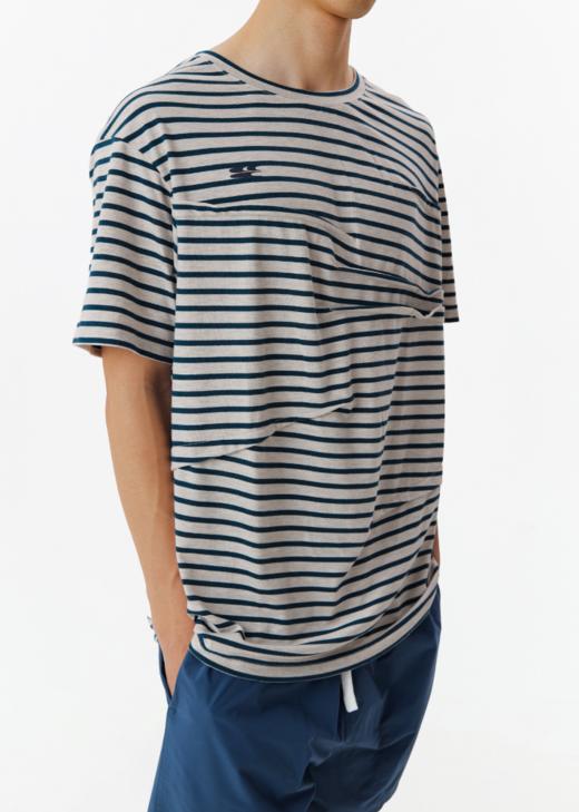 CryingCenter 海洋蓝条纹捏褶短袖tee 哭喊中心 商品图1