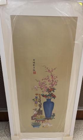 绢本粉彩博古图（坎卦款-水）