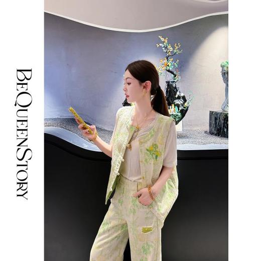 余潇潇【碧玉青簪】新中式东方菊花刺绣钉珠棉感马甲&休闲裤 商品图2