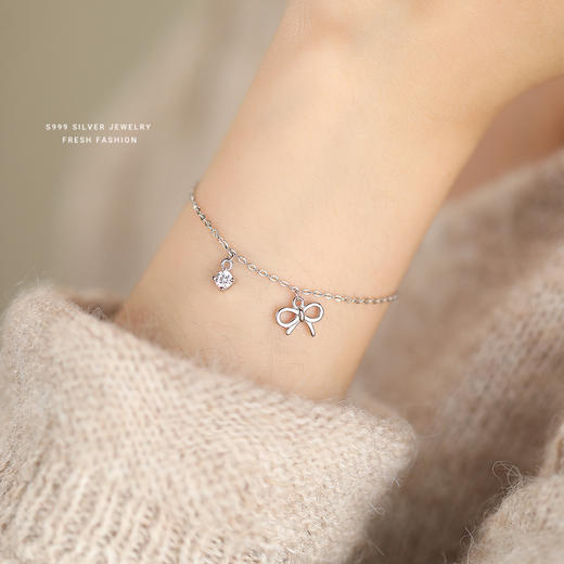 【蝴蝶微微】S999纯银小流苏蝴蝶结手链【YXS-L1047】 商品图2