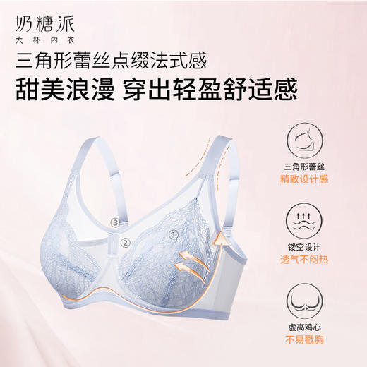 [微甜加高款]大胸显小全罩杯显瘦大底围防凸点软胸性感蕾丝内衣 商品图3