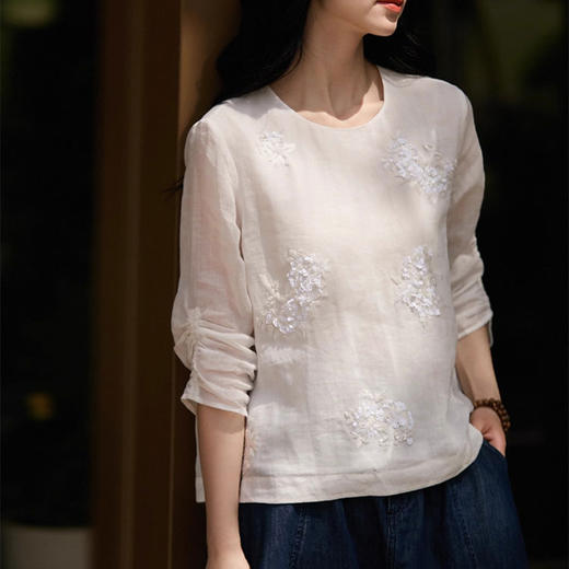 ORIGNAL&CO繁花亮片刺绣棉麻小白裙套装，奢牌同款刺绣工艺，棉麻混纺面料，轻盈有气质【3-5天发货，周末顺延】【G】 商品图5