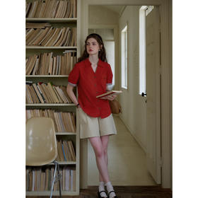 SimpleRetro通勤感复古撞色短袖衬衫女全棉