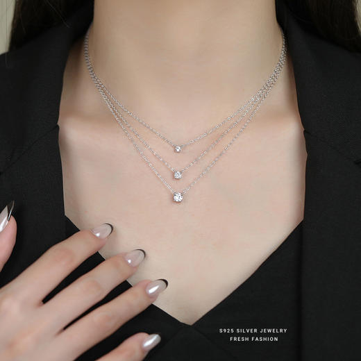 【简约时光】S925纯银经典四爪锆石5A爆闪项链【YXS-F5776】 商品图2