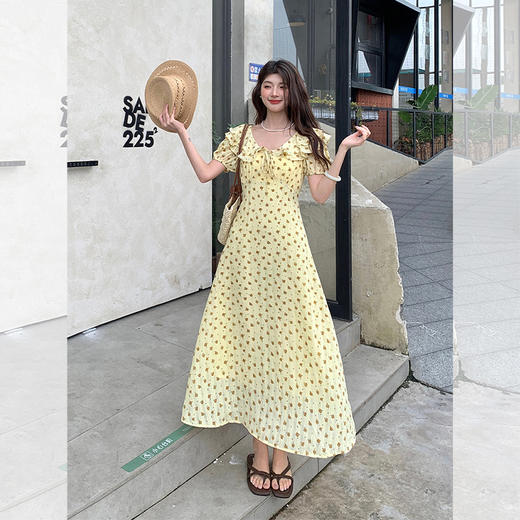 西遇碎花泡泡袖连衣裙女夏季新款娃娃领收腰显瘦a字长裙SS051112 商品图2
