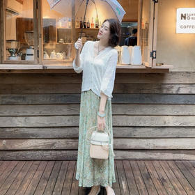 火桐hooton铂金系列 吉维尼花园 双层真丝乔其半身裙YT1039