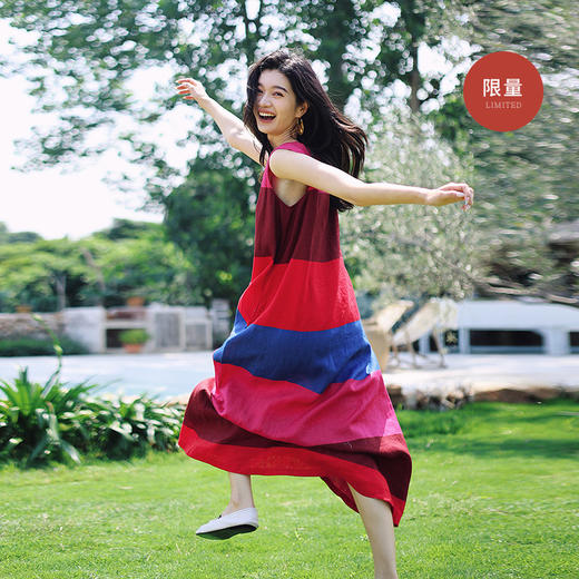 绽放女装424朵/限量复活款·2016年亚麻印花彩虹裙背心裙连衣裙女 商品图0