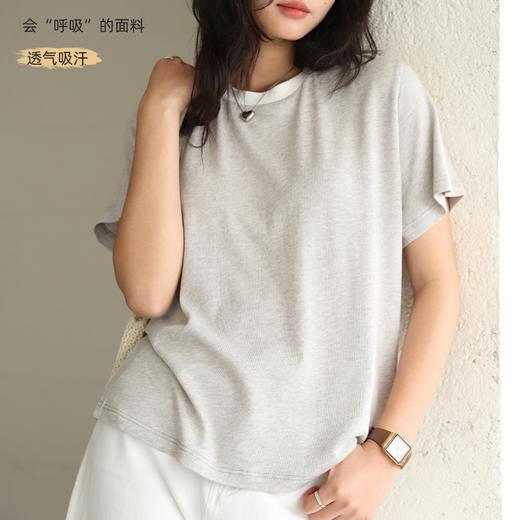 【自由随性，时髦百搭】夏季莱赛尔天丝亚麻针织短袖   V领纽扣开衫短袖 & 圆领撞色短袖 商品图0