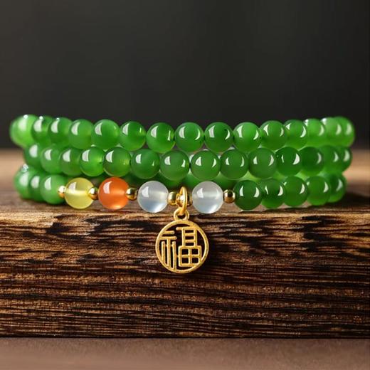 新中式国潮风天然和田玉碧玉多圈叠戴手链6mm 商品图3