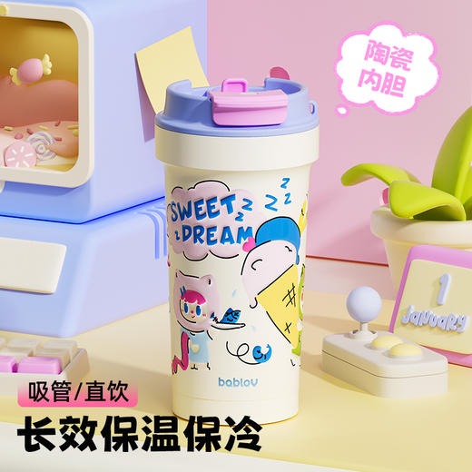 bablov保温杯女生高颜值咖啡杯陶瓷涂层内胆吸管水杯学生杯子 商品图0