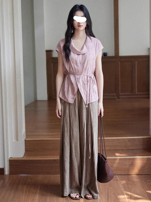 裁缝学苑AQ497荡领棉麻不规则绑带短袖上衣纸样女装连肩小衫样板 商品图4