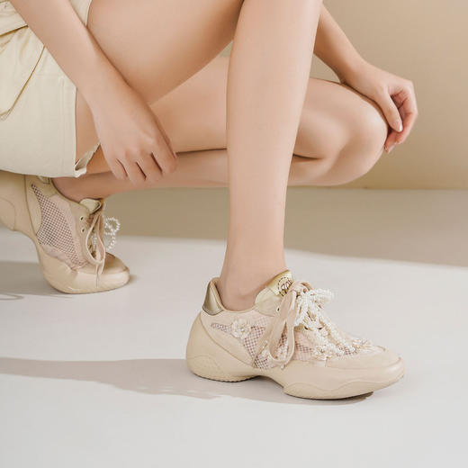 Westory2025年春季网纱镂空运动鞋板鞋系带花朵装饰深口鞋S25AM59441 商品图4