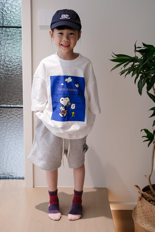 2025夏季GC日系儿童荧光色史奴狗印花短袖宽版oversize棉短袖T恤 商品图0