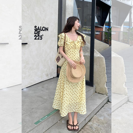 西遇碎花泡泡袖连衣裙女夏季新款娃娃领收腰显瘦a字长裙SS051112 商品图4